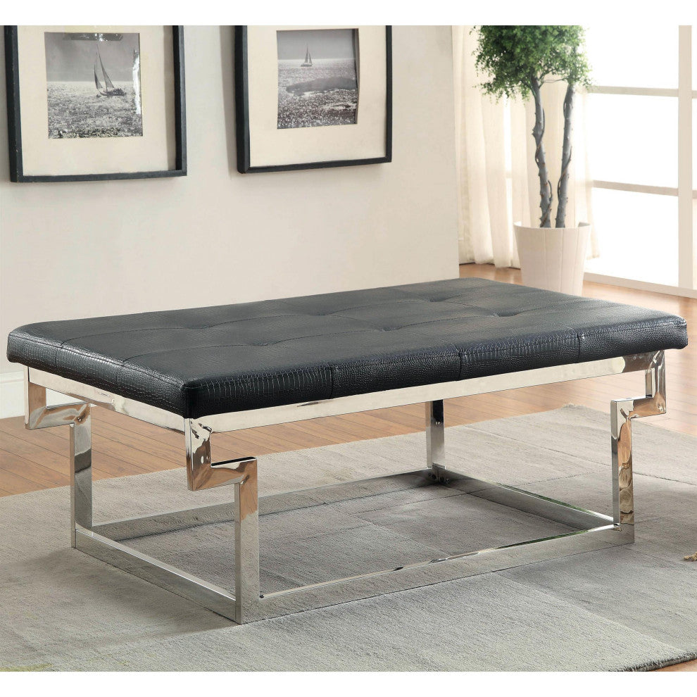 Furniture of America Jaxi Contemporary Faux Leather Tufted Bench in Black