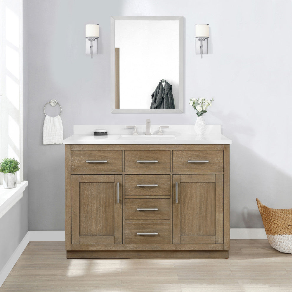 Ove Decors Bailey 48" Single Sink Vanity, Driftwood Oak With Black Hardware