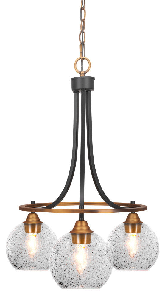 Paramount Downlight 3-Light Chandelier, Matte Black & Brass, 5.75" Smoke Bubble