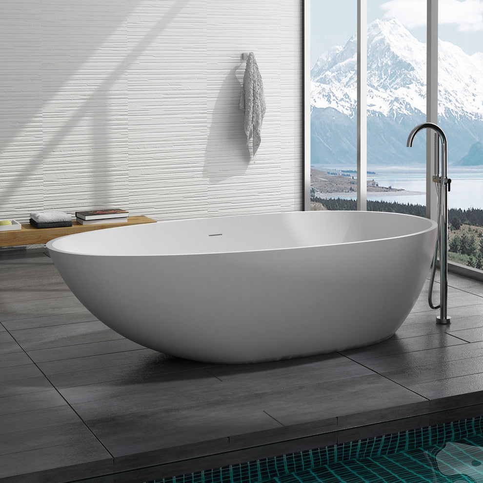 ADM Oval Freestanding Bathtub, Glossy White, 70"