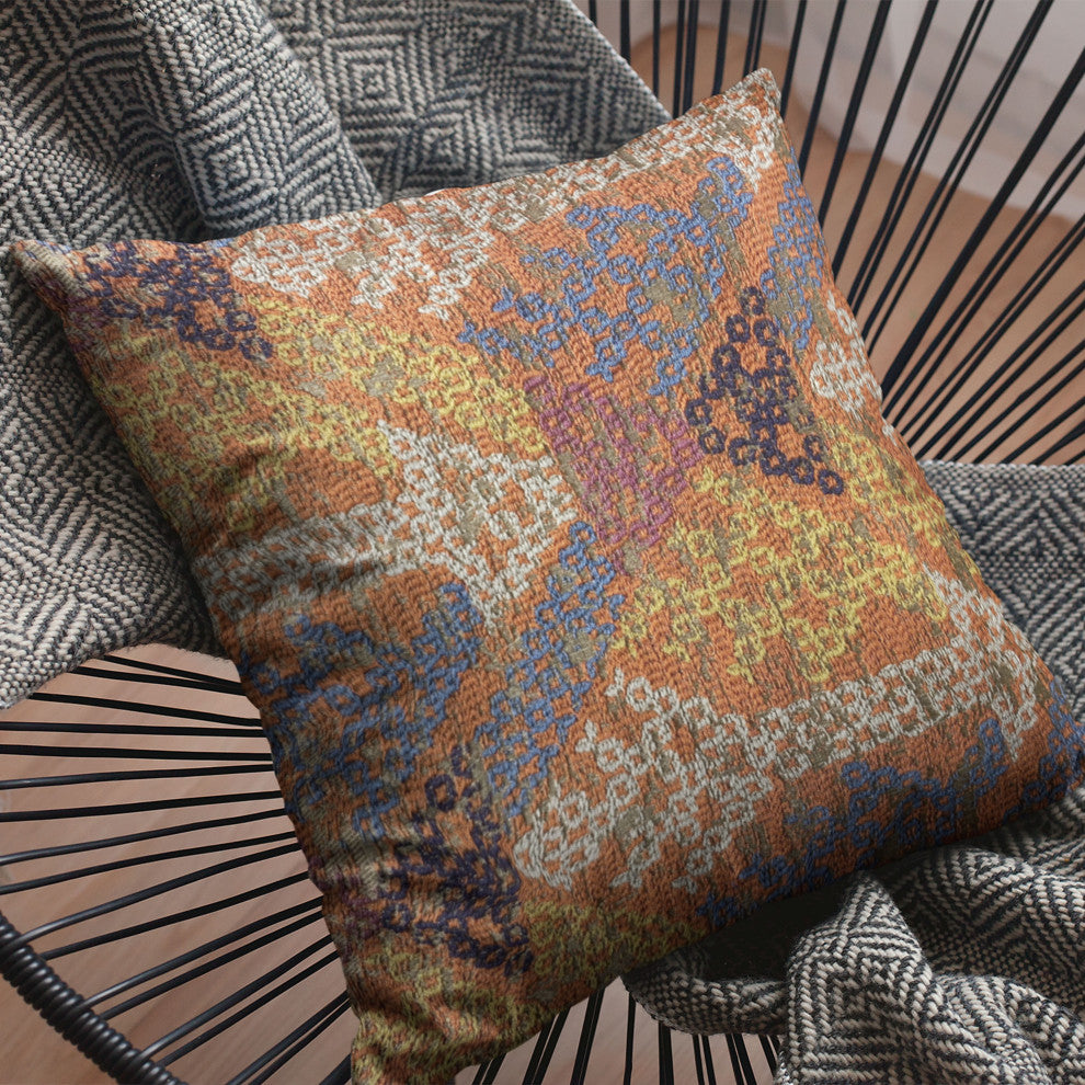 Plutus Multi-Color Lines Fret Luxury Throw Pillow, 16"x16"