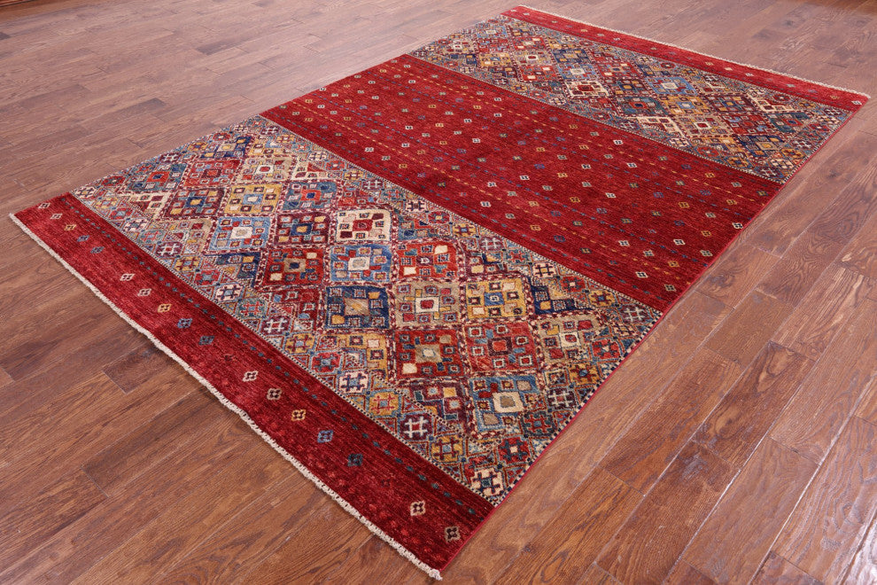 6' 3" X 9' 7" Hand Knotted Tribal Khorjin Wool Rug Q10755