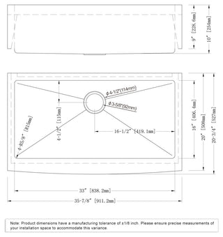 Dowell Apron Farmer Undermount Single Bowl Stainless Kitchen Sink - Small Radius, 33w X 16l X 9d