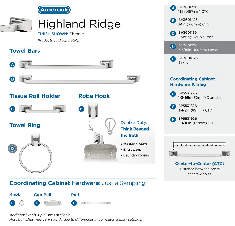Amerock Highland Ridge Transitional Towel Ring, Chrome