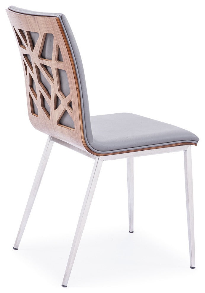 Crystal Dining Chair in Brushed Stainless Steel w/ Gray Faux Leather - Set of 2