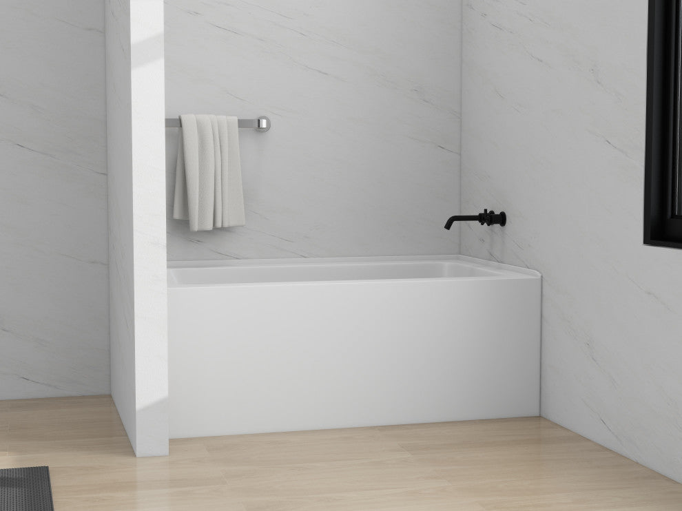 Vanity Art Alcove Soaking Acrylic Bathtub, Pure White, 54"x32", Right