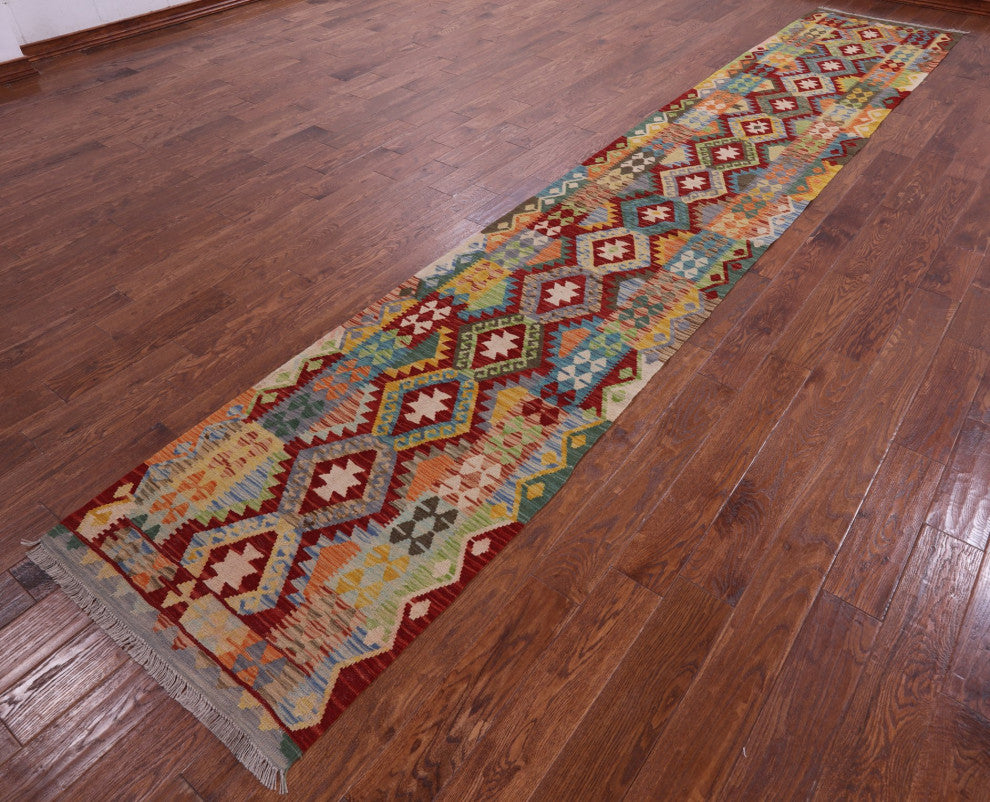 2' 9" X 16' 1" Runner Reversible Flat Weave Kilim Rug Q8309
