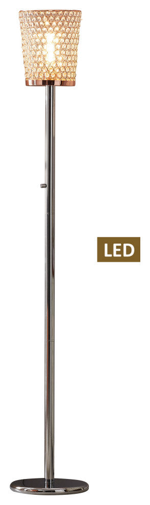 Artiva Fifth Avenue Crystal LED Torchiere Floor Lamp With Dimmer, Rose Copper