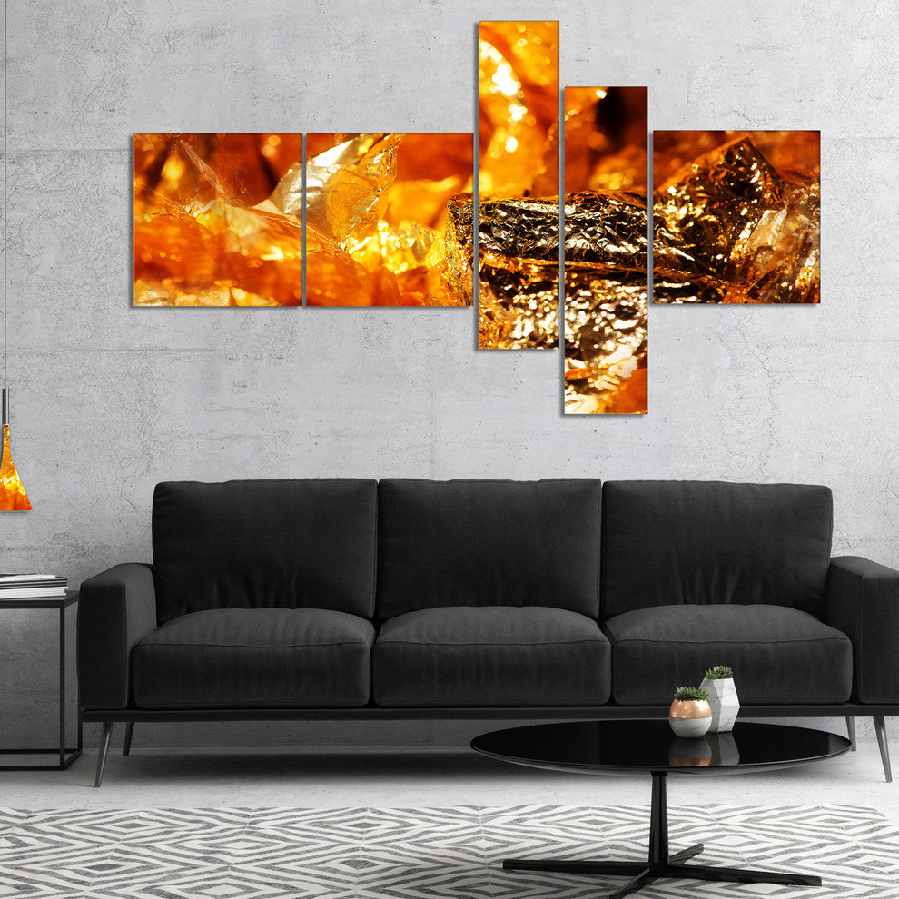 Shiny Orange Gold Foil, Abstract Canvas Art Print, 60"x32", 5 panels