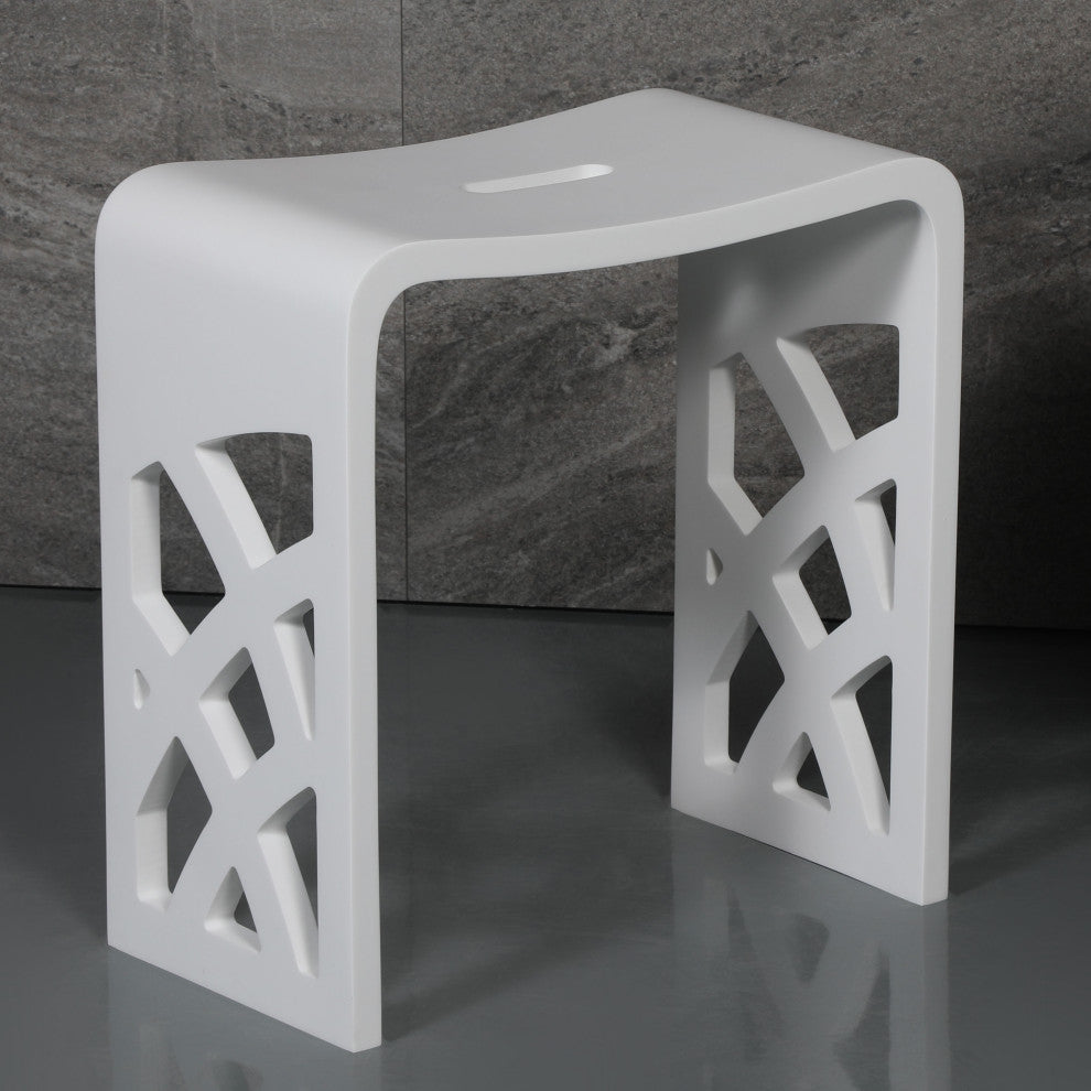 White Matte Solid Surface Resin Bathroom/Shower Stool, Designer