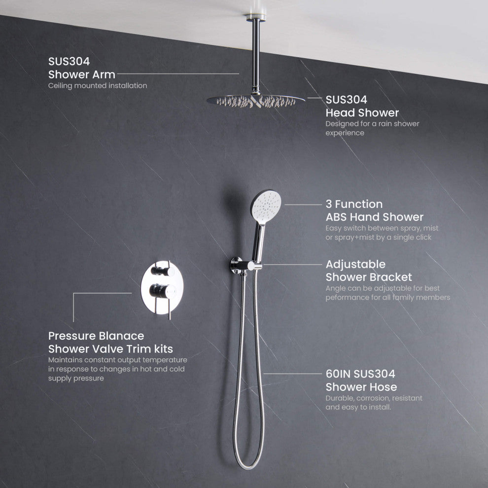 Ceiling Mounted 2-Function Shower System, Rough, Valve, Chrome