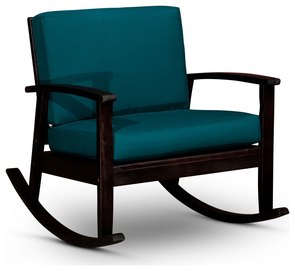 DTY Outdoor Living Longs Peak Eucalyptus Rocker w/ Cushions, Espresso, Dark Gree