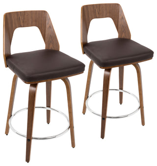 LumiSource Trilogy Counter Stool, Walnut/Brown PU Leather, Set of 2