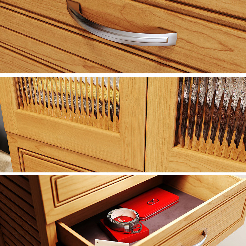 Solid Wood Walk-In Closet Organizer with 5-Drawers and 2-Doors, Honey Maple