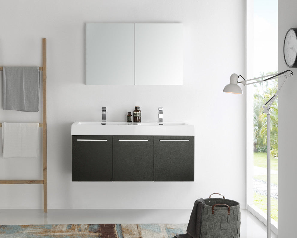 Vista 48" Black Wall Hung Double Sink Modern Bathroom Vanity, FFT9161CH