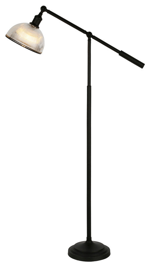 58" Black Swing Arm Floor Lamp With Clear Transparent Glass Dome Shade