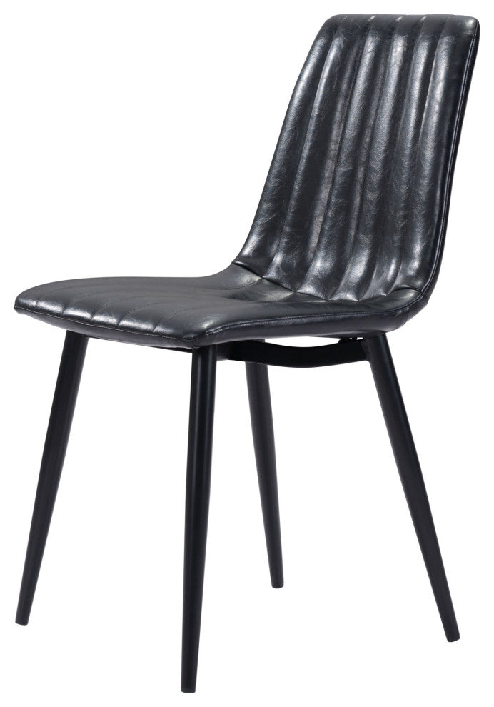Dining Chair, Set of 2, Faux Vinyl Leather, Steel, Vintage Black, Cafe Bistro