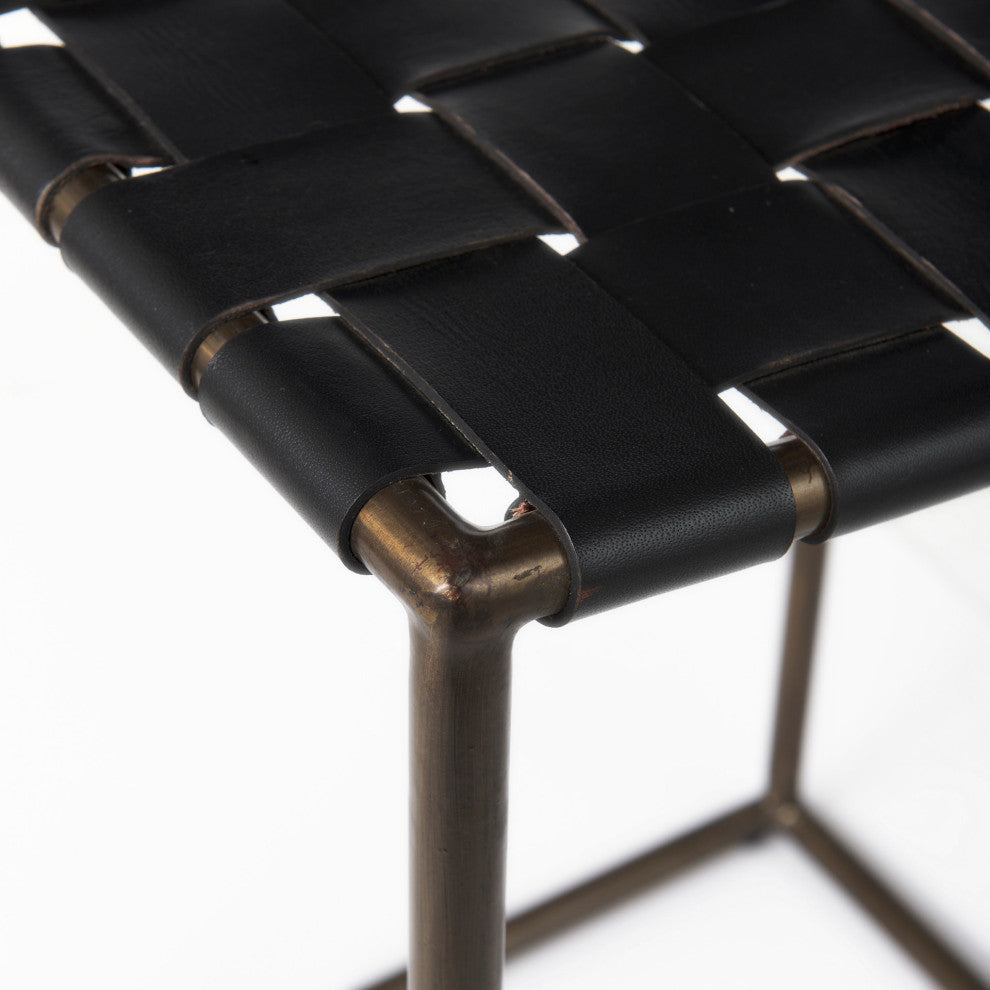 Clarissa Black Woven Leather Seat with Nickel Frame Counter Stool