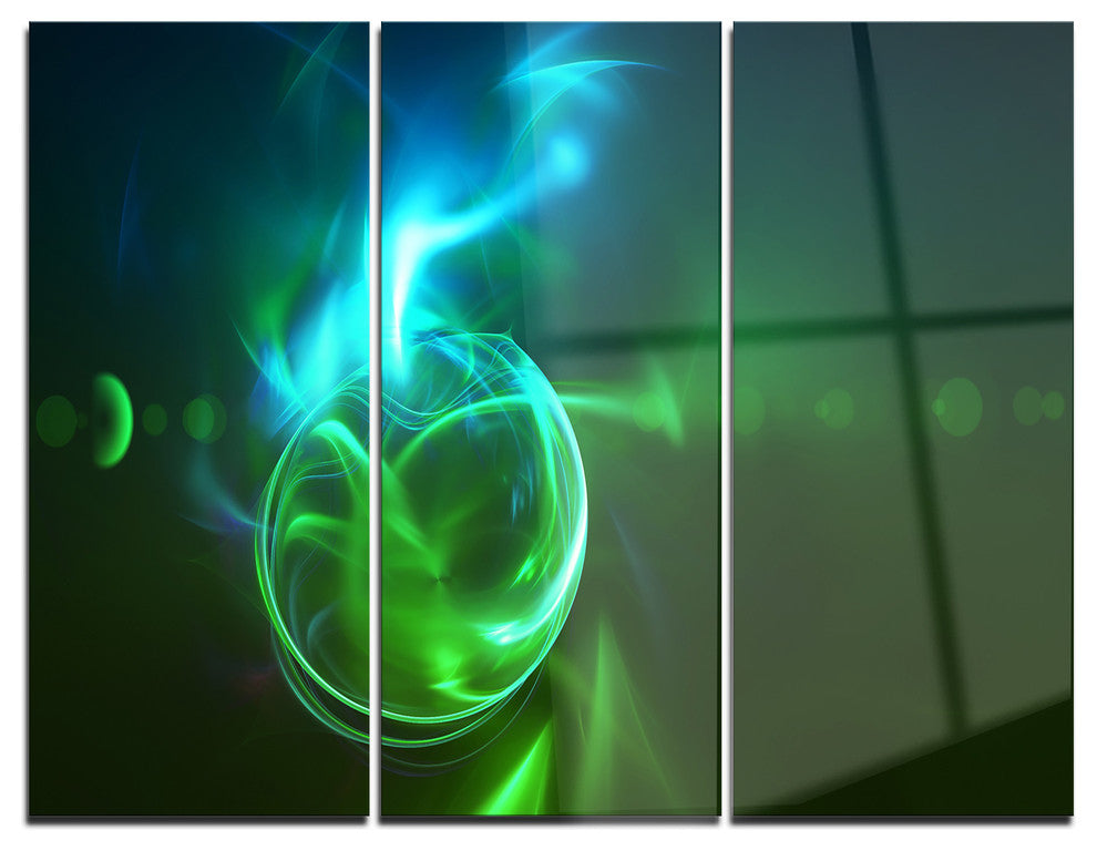 "Glowing Green Circles" Digital Metal Wall Art, 3 Panels, 36"x28"