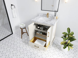 Boston 30" Single Sink Bath Vanity in Alabaster 2" Viola Gold