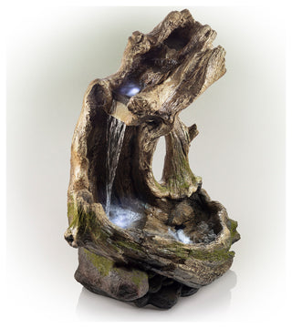 Alpine Rainforest Waterfall Tree Trunk Fountain With LED Lights, 41" Tall