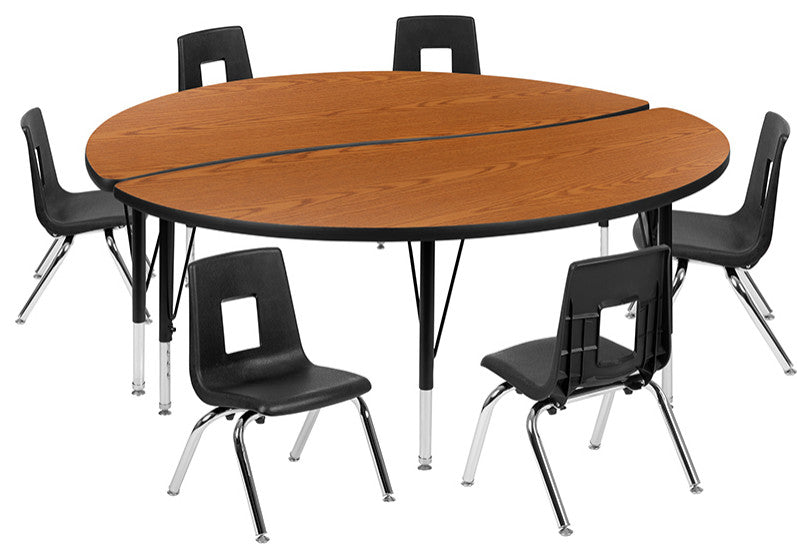 60" Circle Wave Activity Table Set with 12" Student Stack Chairs, Oak