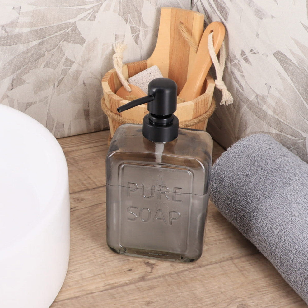 Vintage-Style Glass Soap Dispenser with PURE SOAP Design - 18 fl oz, Smoked