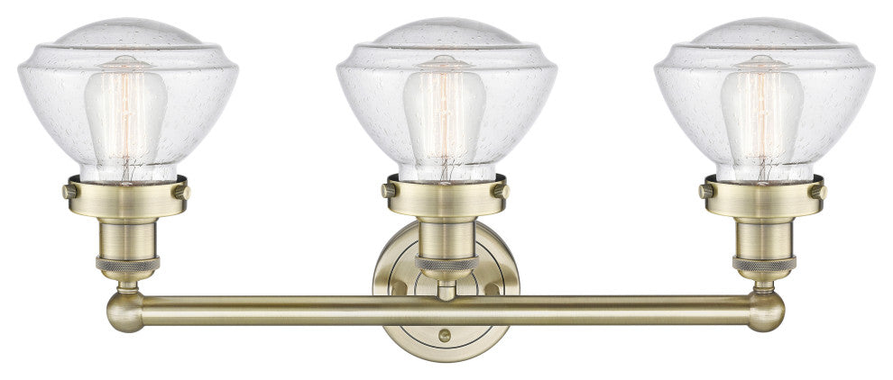 Olean 3-Light 25" Bath Vanity Light, Antique Brass Finish, Mercury Shade