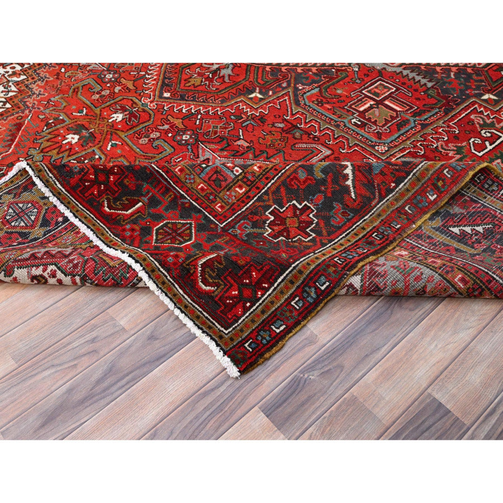 Barn Red Pure Wool Hand Knotted Vintage Persian Heriz Oriental Rug 9'9"x12'5"