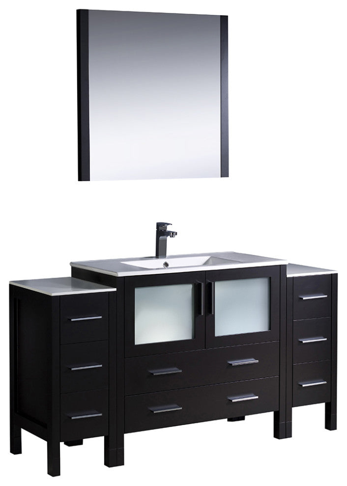 Fresca Torino 60" Espresso Modern Vanity, 2 Side Cabinets and Integrated Sink