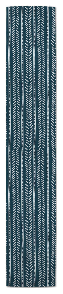 Blue Box and Dash Print 16x90 Cotton Twill Runner