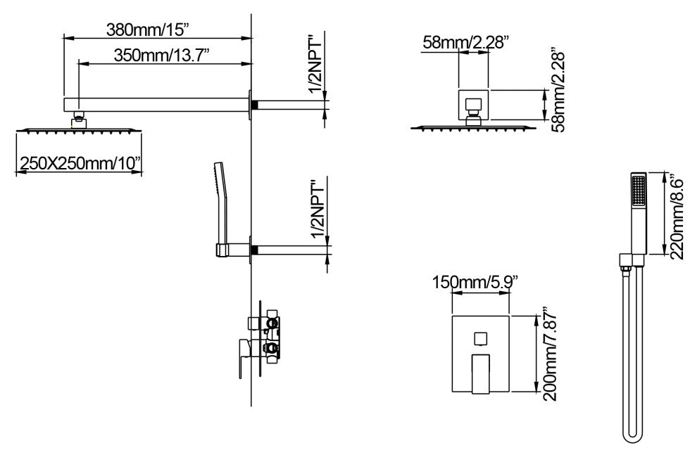 Wall Mounted Pressure Balanced Complete Shower System With Rough-In Valve, Matte