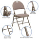 Triple Braced Beige Fabric Metal Folding Chair With Easy-Carry Handle, Set of 4
