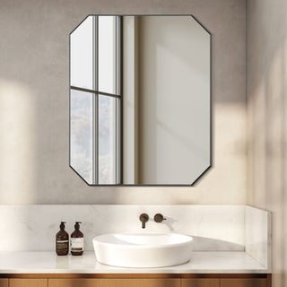Allure Octagon Framed Bathroom Wall Mirror, Matte Black, 36"