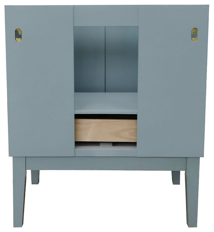 31" Single Vanity, Aqua Blue Finish With Gray Granite Top