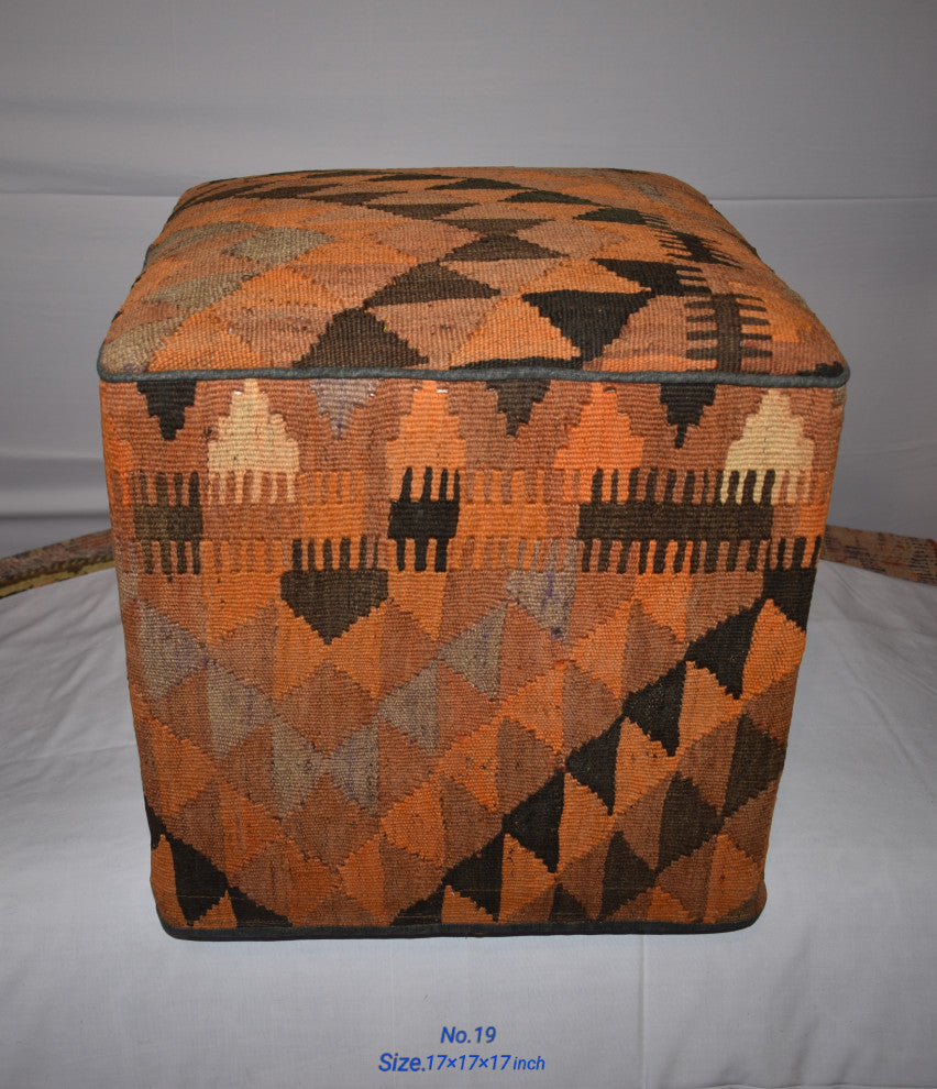 One of a Kind Kilim Rug Pouf Ottoman foot stool - #19