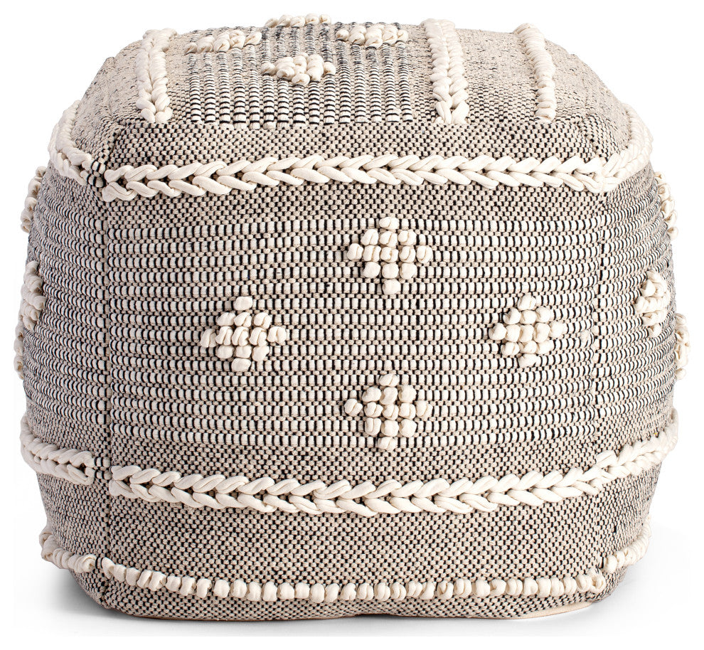 Sidney Street 20" x 20" x 20" Black and Ivory Pouf