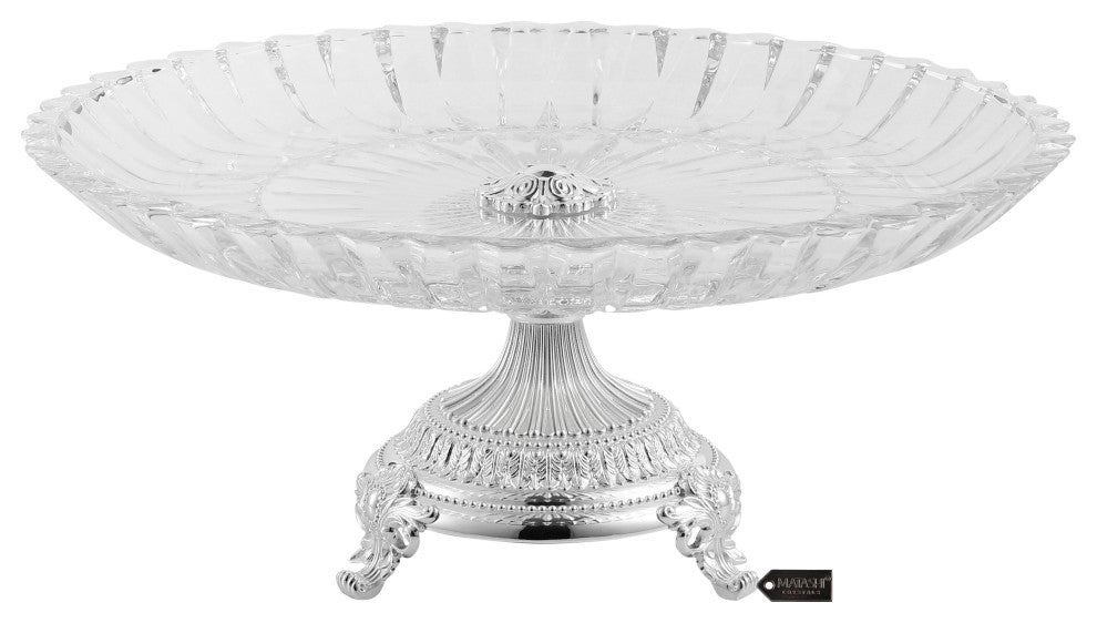 Crystal Round Serving Platter With Silver Plated Pedestal Base