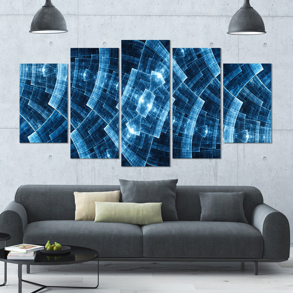 Blue Protective Metal Grids, Contemporary Canvas Art Print, 60"x32", 5 Panels