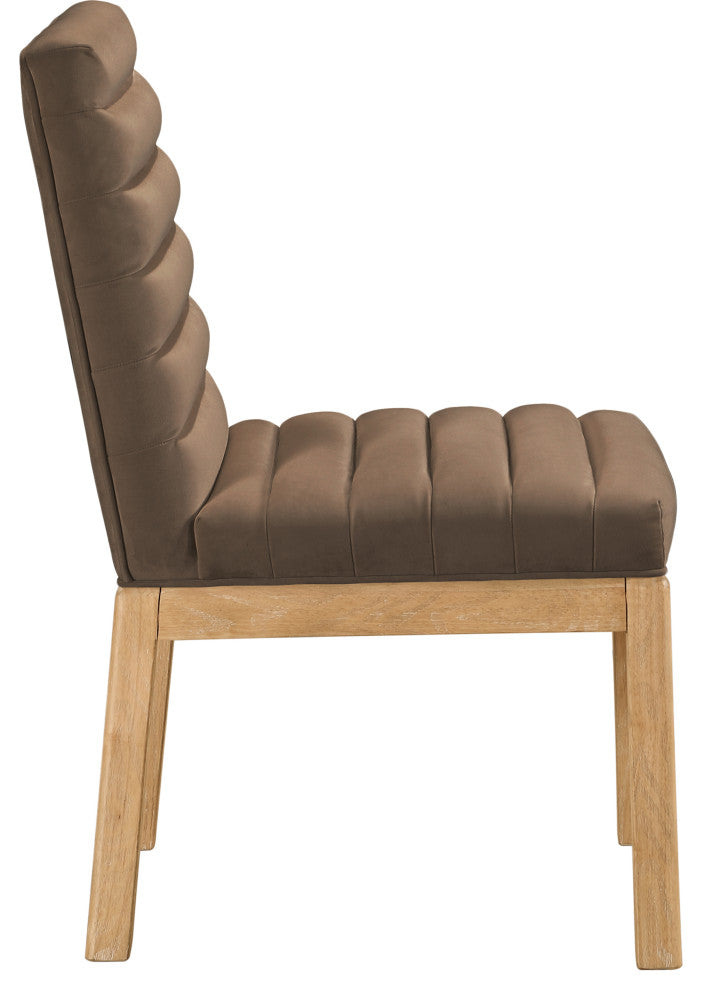 Evelyn Upholstered Dining Chair, Brown, Velvet, Natural Finish