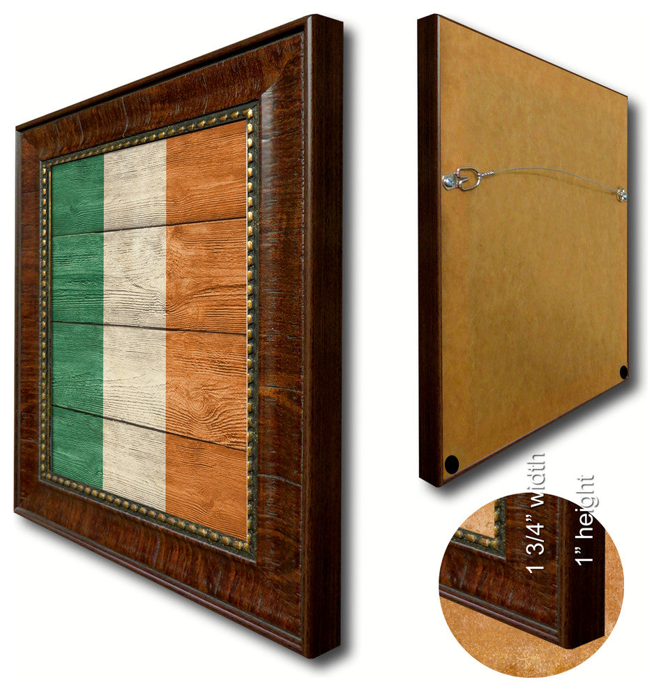Ireland Country Textured Flag Print With Brown Gold Frame, 19"X27"