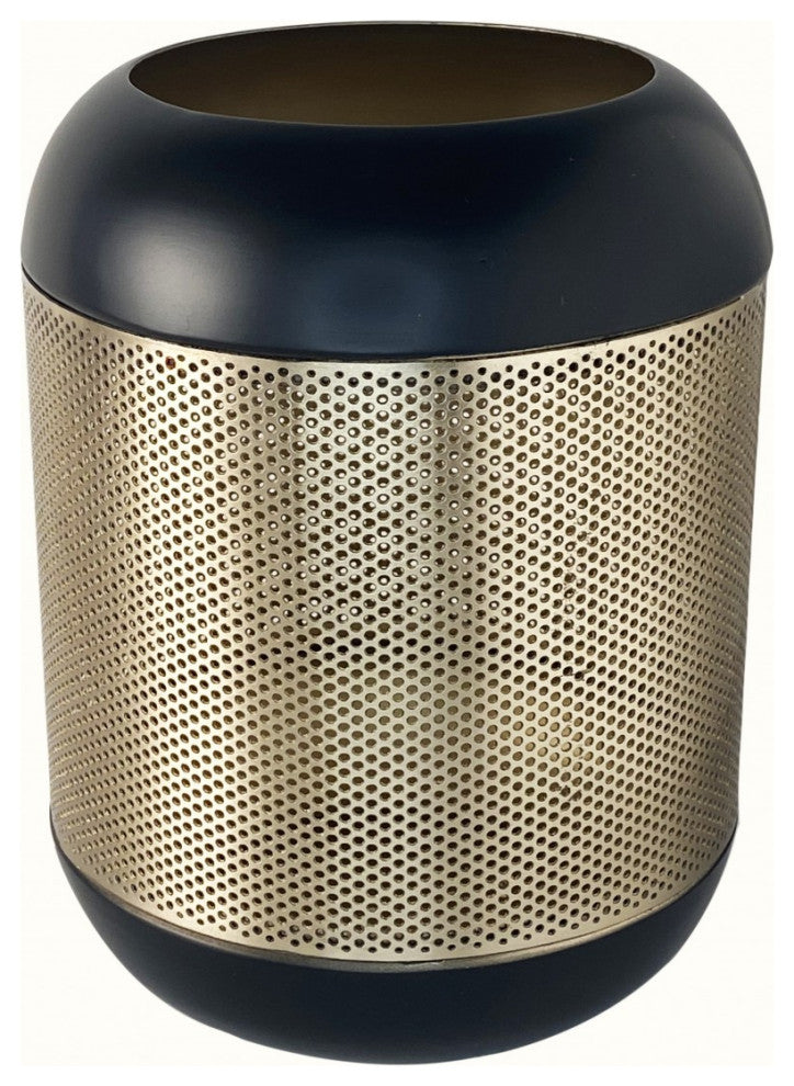 8" Modern Black and Gold Metal Hurricane Candle Holder
