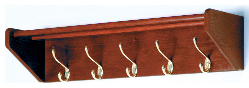 5 Hook Shelf, Light Oak, Mahogany