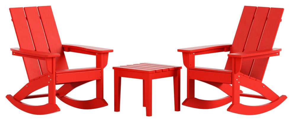 WestinTrends 3PC Outdoor Patio Adirondack Rocking Chair, Side Table Set, Red