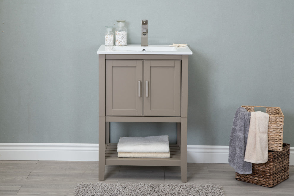 24" Single Sink Vanity, Without Miror and Faucet, Gold Gray