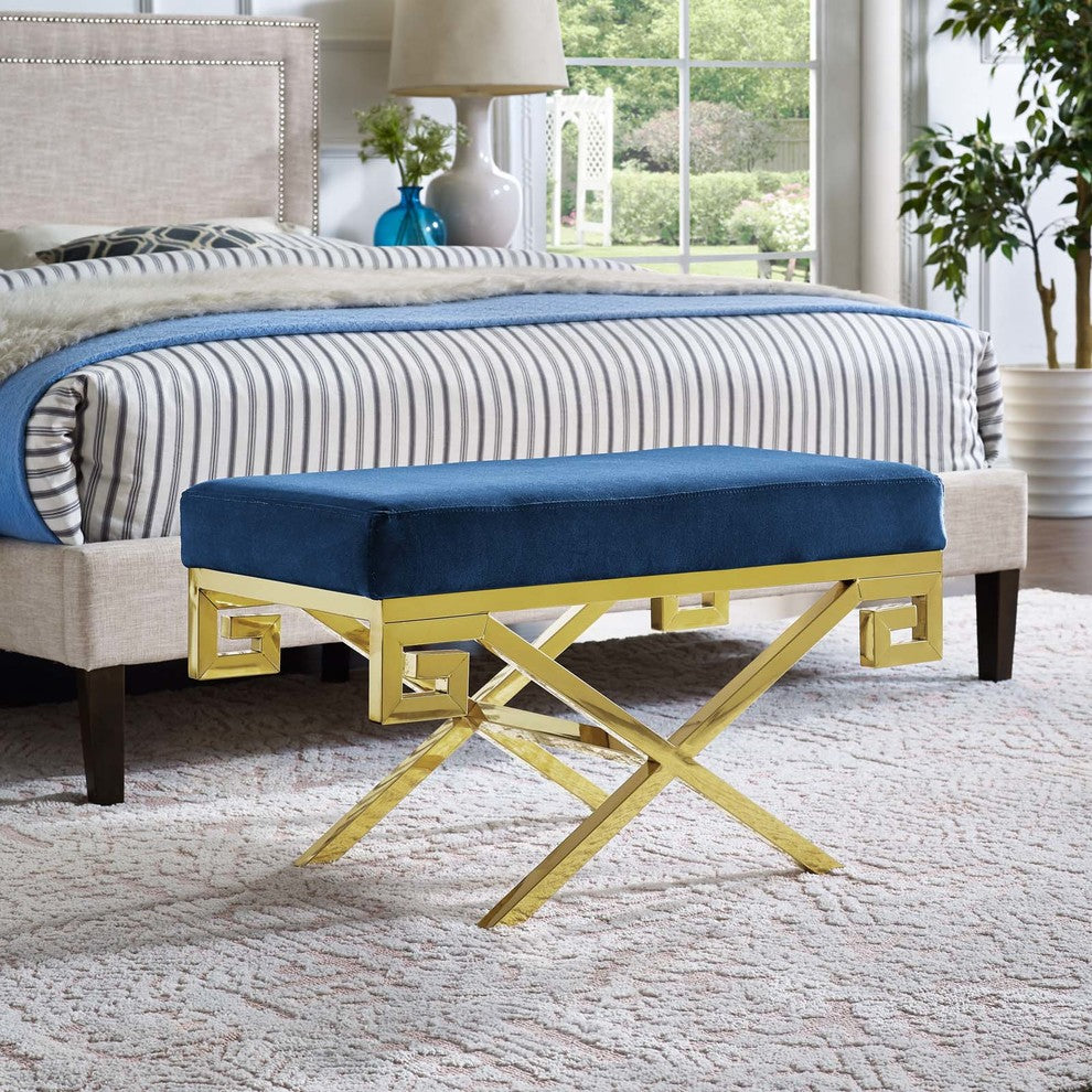 Rove Velvet Bench, Navy