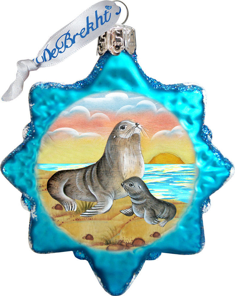 Keepsake Seal Star Coastal Scenic Glass Ornament