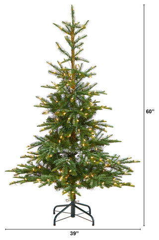 5' Layered Washington Spruce Faux Xmas Tree W/ Clear Lights & Bendable Branches
