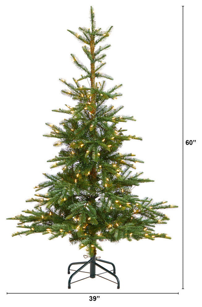 5' Layered Washington Spruce Faux Xmas Tree W/ Clear Lights & Bendable Branches