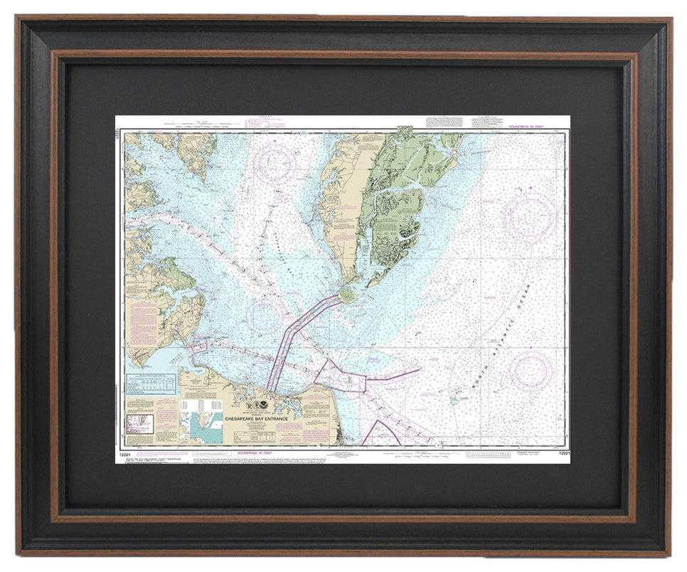 Poster Size Framed Nautical Chart; Chesapeake Bay Entrance
